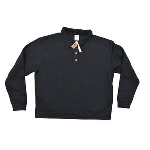 New Pink Black Pullover Sweater L Polyester Collared Long Sleeve